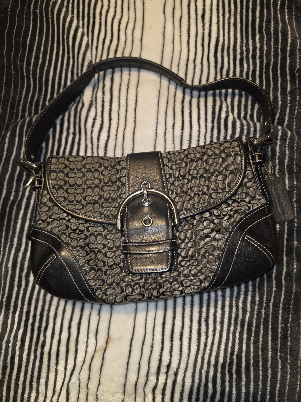 Coach Signature Canvas and Leather Shoulder Bag in Charcoal/Black